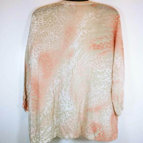 Chicos Animal Print Coverup Linen blend Cardigan sweater thin light XL 3 - Picture 3 of 4